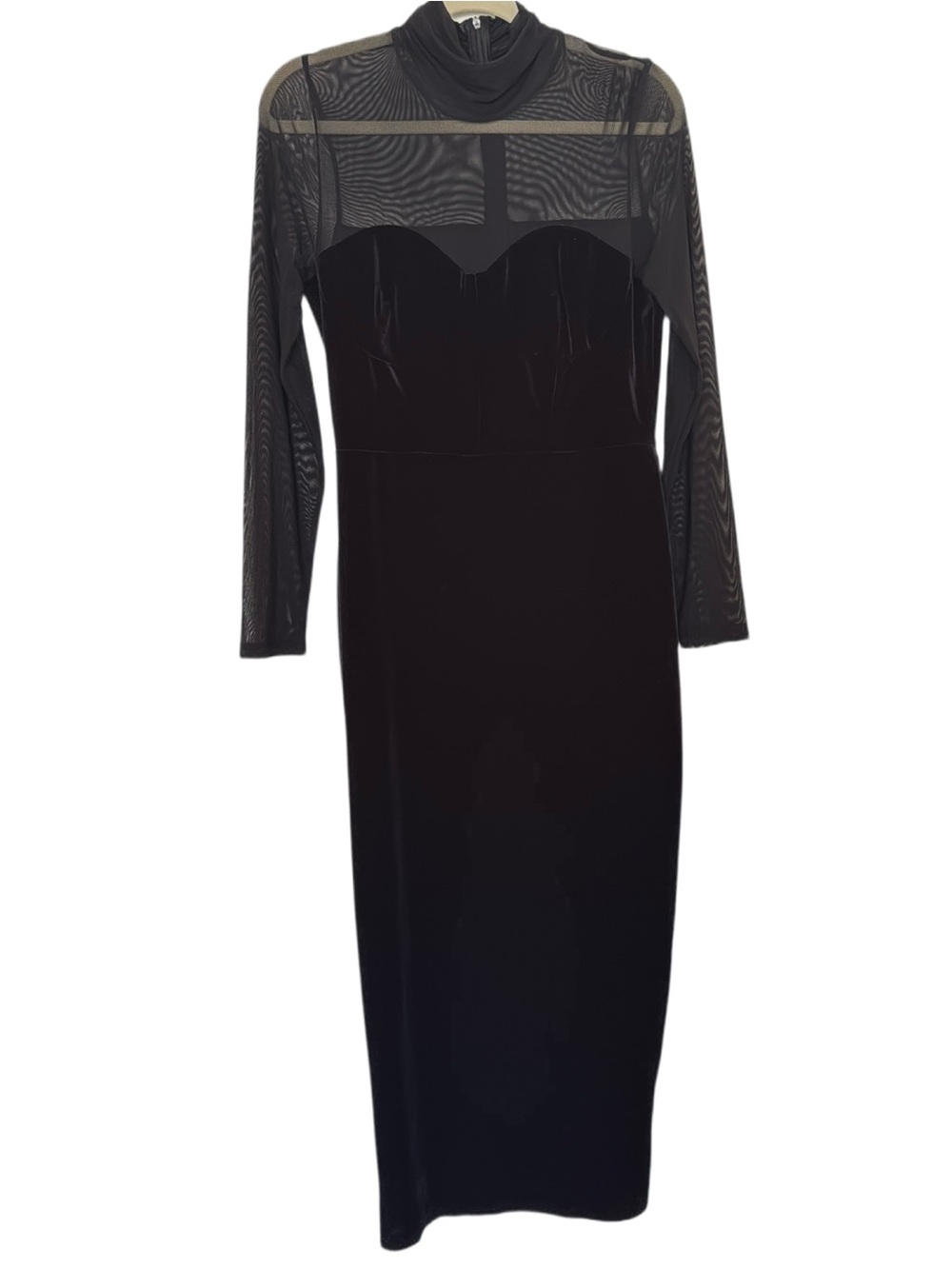 SHEIN Black Velvet & Mesh Long Sleeve Midi Dress